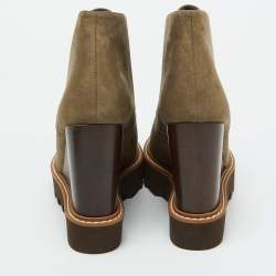 Stella McCartney Olive Green Faux Leather Leana Wedge Boots Size 39