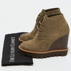 Stella McCartney Olive Green Faux Leather Leana Wedge Boots Size 39