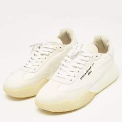 Stella McCartney White Faux Suede and Fabric Loop Sneakers Size 39