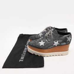 Pre Owned Stella McCartney Metallic Faux Leather and Satin Elyse Star Sneakers Size 38