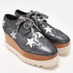 Pre Owned Stella McCartney Metallic Faux Leather and Satin Elyse Star Sneakers Size 38