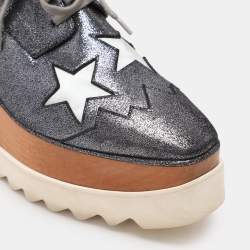 Pre Owned Stella McCartney Metallic Faux Leather and Satin Elyse Star Sneakers Size 38