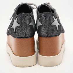 Pre Owned Stella McCartney Metallic Faux Leather and Satin Elyse Star Sneakers Size 38