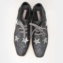 Pre Owned Stella McCartney Metallic Faux Leather and Satin Elyse Star Sneakers Size 38