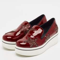 Stella McCartney Red Faux Patent Leather Binx Star Sneakers Size 40