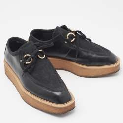 Pre Owned Stella McCartney Black Suede And Faux Leather Lace Up Sneakers Size 36.5