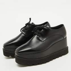 Pre Owned Stella McCartney Black Faux Leather Elyse Platform Derby Sneakers Size 38