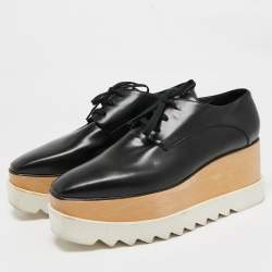 Stella McCartney Black Faux Leather Elyse Platform Derby Sneakers Size 41
