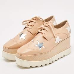 Stella McCartney Beige Faux Leather Elyse Star Wedge Sneakers Size 41