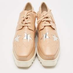 Stella McCartney Beige Faux Leather Elyse Star Wedge Sneakers Size 41