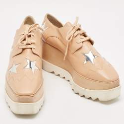 Stella McCartney Beige Faux Leather Elyse Star Wedge Sneakers Size 41