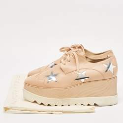 Stella McCartney Beige Faux Leather Elyse Star Wedge Sneakers Size 41