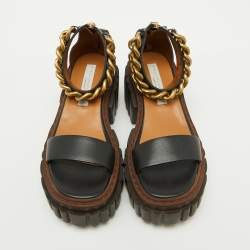 Pre Owned Stella McCartney Black Faux Leather Chain Falabella Platform Sandals Size 37