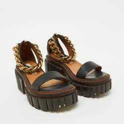 Pre Owned Stella McCartney Black Faux Leather Chain Falabella Platform Sandals Size 37