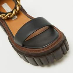 Pre Owned Stella McCartney Black Faux Leather Chain Falabella Platform Sandals Size 37