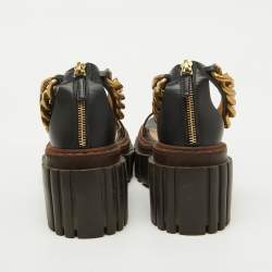 Pre Owned Stella McCartney Black Faux Leather Chain Falabella Platform Sandals Size 37
