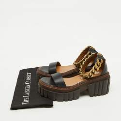 Pre Owned Stella McCartney Black Faux Leather Chain Falabella Platform Sandals Size 37