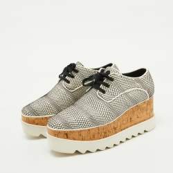 Stella McCartney White/Black Woven Faux Leather Elyse Platform Derby Sneakers Size 38