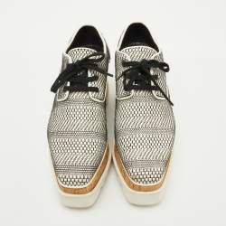 Stella McCartney White/Black Woven Faux Leather Elyse Platform Derby Sneakers Size 38