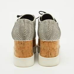 Stella McCartney White/Black Woven Faux Leather Elyse Platform Derby Sneakers Size 38