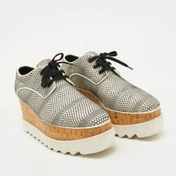 Stella McCartney White/Black Woven Faux Leather Elyse Platform Derby Sneakers Size 38