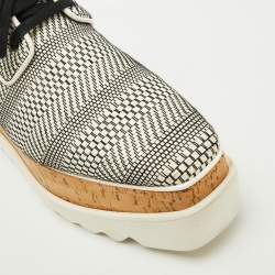 Stella McCartney White/Black Woven Faux Leather Elyse Platform Derby Sneakers Size 38