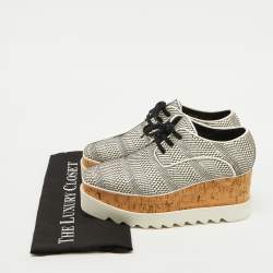 Stella McCartney White/Black Woven Faux Leather Elyse Platform Derby Sneakers Size 38