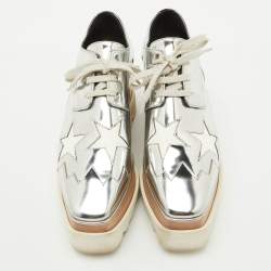 Stella McCartney Silver/White Faux Leather Elyse Star Platform Derby Sneakers Size 36