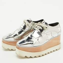 Stella McCartney Silver/White Faux Leather Elyse Star Platform Derby Sneakers Size 36