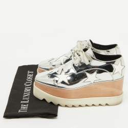 Stella McCartney Silver/White Faux Leather Elyse Star Platform Derby Sneakers Size 36