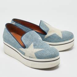 Pre Owned Stella McCartney Blue Denim Binx Star Platform Slip On Sneakers Size 38