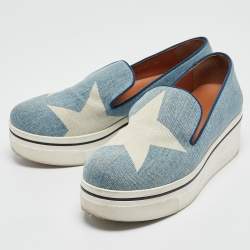 Pre Owned Stella McCartney Blue Denim Binx Star Platform Slip On Sneakers Size 38