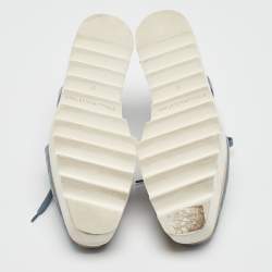 Pre Owned Stella McCartney Blue Croc Embossed Leather Elyse Cut Out Platform Derby Sneakers Size 37