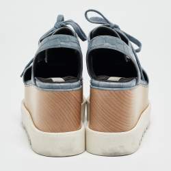 Pre Owned Stella McCartney Blue Croc Embossed Leather Elyse Cut Out Platform Derby Sneakers Size 37