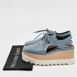 Pre Owned Stella McCartney Blue Croc Embossed Leather Elyse Cut Out Platform Derby Sneakers Size 37