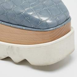 Pre Owned Stella McCartney Blue Croc Embossed Leather Elyse Cut Out Platform Derby Sneakers Size 37