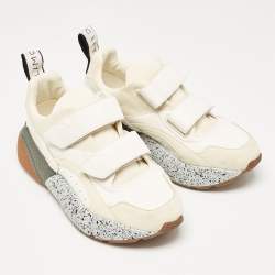 Stella McCartney White Faux Leather and Faux Suede Eclypse Sneakers Size 40