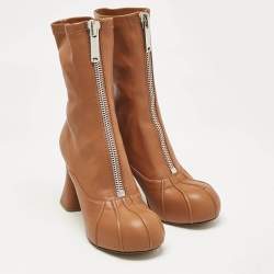 Stella McCartney Brown Faux Leather Groove Ankle Length Boots Size 38
