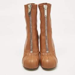 Stella McCartney Brown Faux Leather Groove Ankle Length Boots Size 38