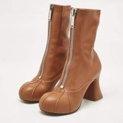 Stella McCartney Brown Faux Leather Groove Ankle Length Boots Size 38