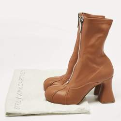 Stella McCartney Brown Faux Leather Groove Ankle Length Boots Size 38
