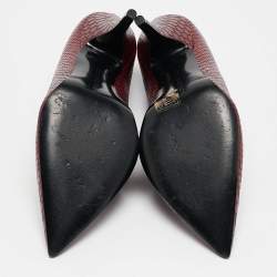 Stella McCartney Red Python Embossed Leather  V Neck Pointed Toe Pumps Size 37