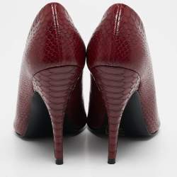 Stella McCartney Red Python Embossed Leather  V Neck Pointed Toe Pumps Size 37