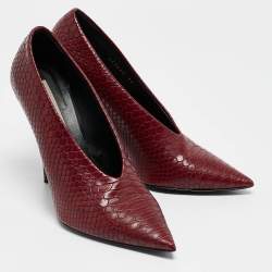 Stella McCartney Red Python Embossed Leather  V Neck Pointed Toe Pumps Size 37