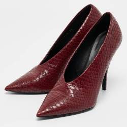 Stella McCartney Red Python Embossed Leather  V Neck Pointed Toe Pumps Size 37