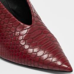 Stella McCartney Red Python Embossed Leather  V Neck Pointed Toe Pumps Size 37