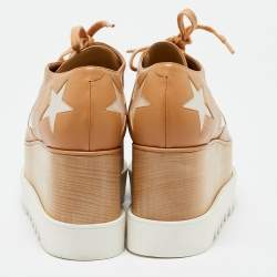 Stella McCartney Beige Faux Leather Elyse Star Platform Lace Up Derby Size 37.5