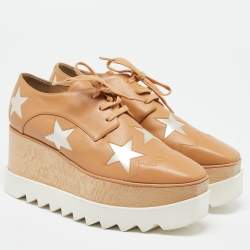 Stella McCartney Beige Faux Leather Elyse Star Platform Lace Up Derby Size 37.5