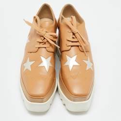 Stella McCartney Beige Faux Leather Elyse Star Platform Lace Up Derby Size 37.5
