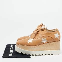 Stella McCartney Beige Faux Leather Elyse Star Platform Lace Up Derby Size 37.5